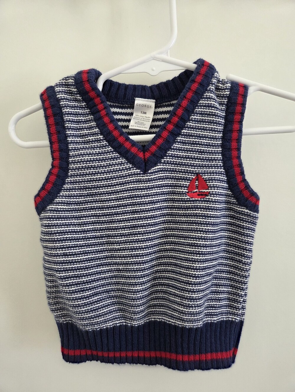 George Navy and White Striped Knit Vest